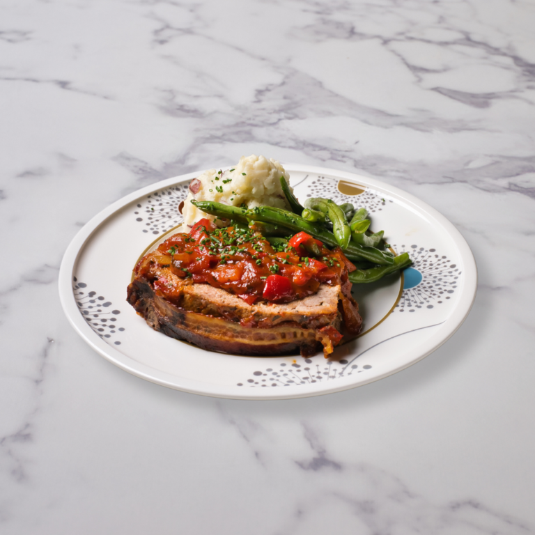 Meatloaf with Mashed Potatoes and Tomato Relish